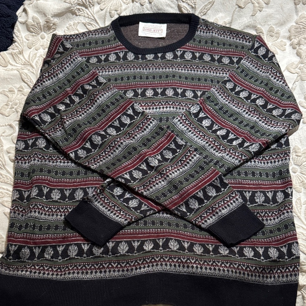 Lord Jeff 80s Vintage Fair Isle Crewknit Sweater USA made